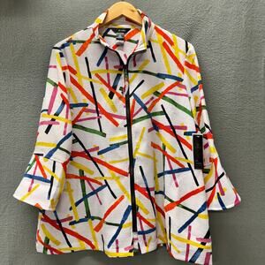 Ali Miles Shacket Womens Medium Art to Wear Full Zip Abstract + Pockets NEW